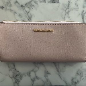 Michael Kors Travel Large Saffiano Leather Quarter Zip Wallet